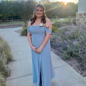 David's Bridal Blue Bridesmaid Dress